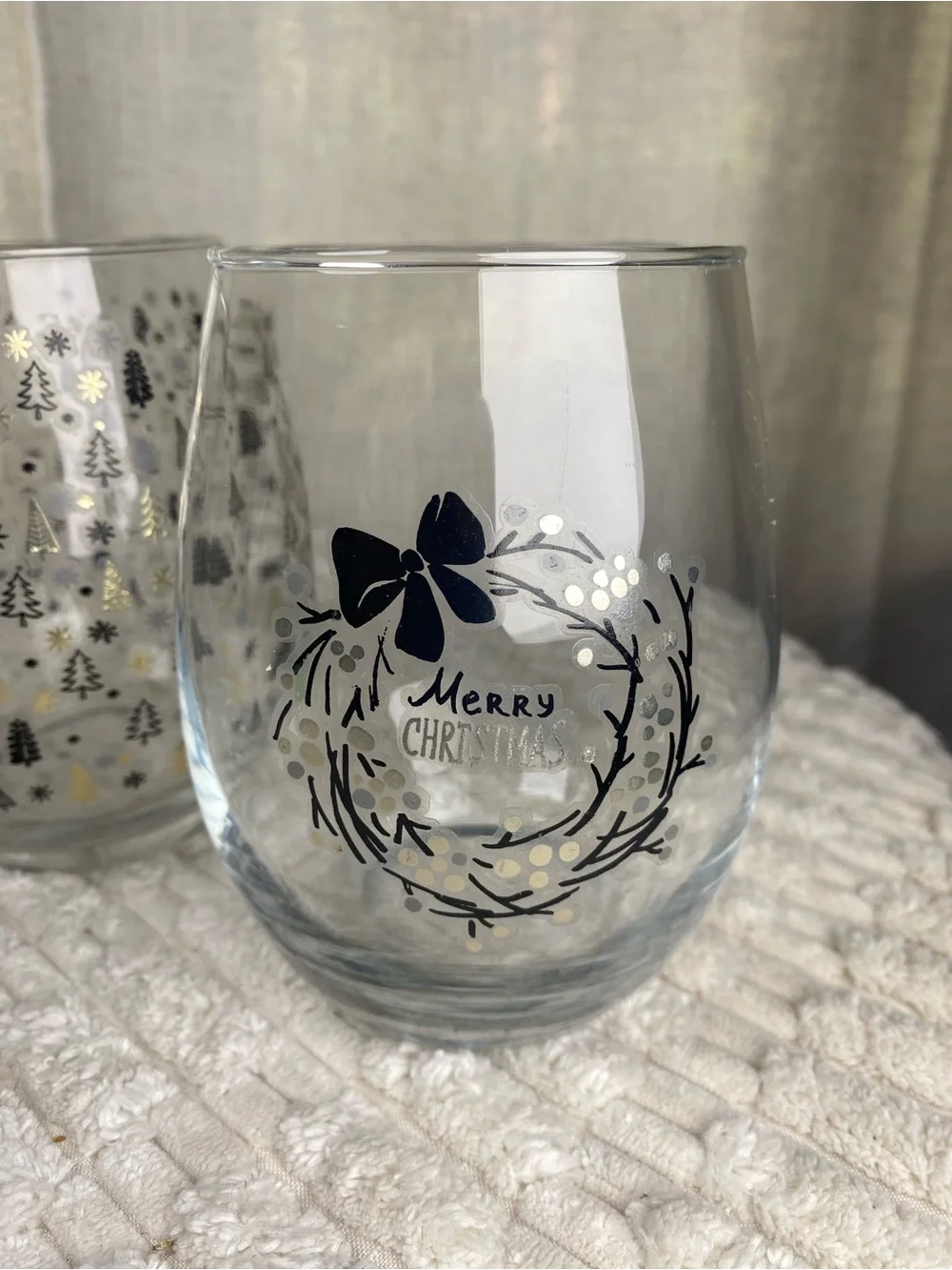 Home Essentials Holiday Stemless Wine Glasses - Set of 3 Christmas